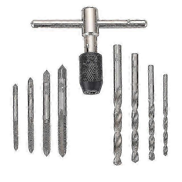 Sl Threading Tapping Tool Kit 9pcs/set Screw Taps & T-handle Tap Wrench & 2.5~5.2mm Twist Drill Bits Hand Tool Set M3/m4/m SZRH A-YH