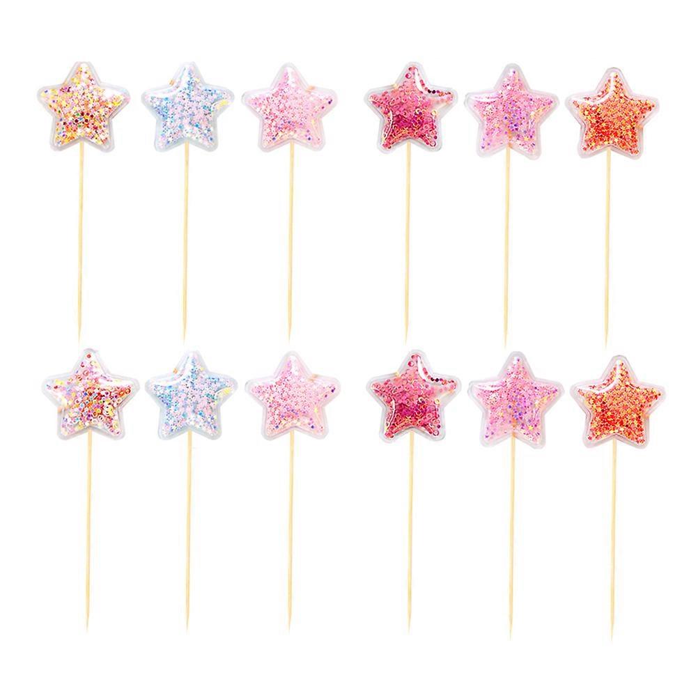 Assorted Color PVC Cake Picks with Sequin Decorations for Birthday Parties and Celebrations 12pcs