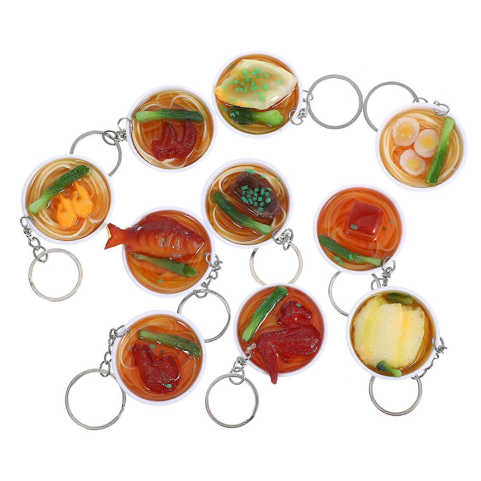 Assorted Color Resin Simulation Food Key Chain Pendant for Home Use, Bowl Noodle Design, 10pcs