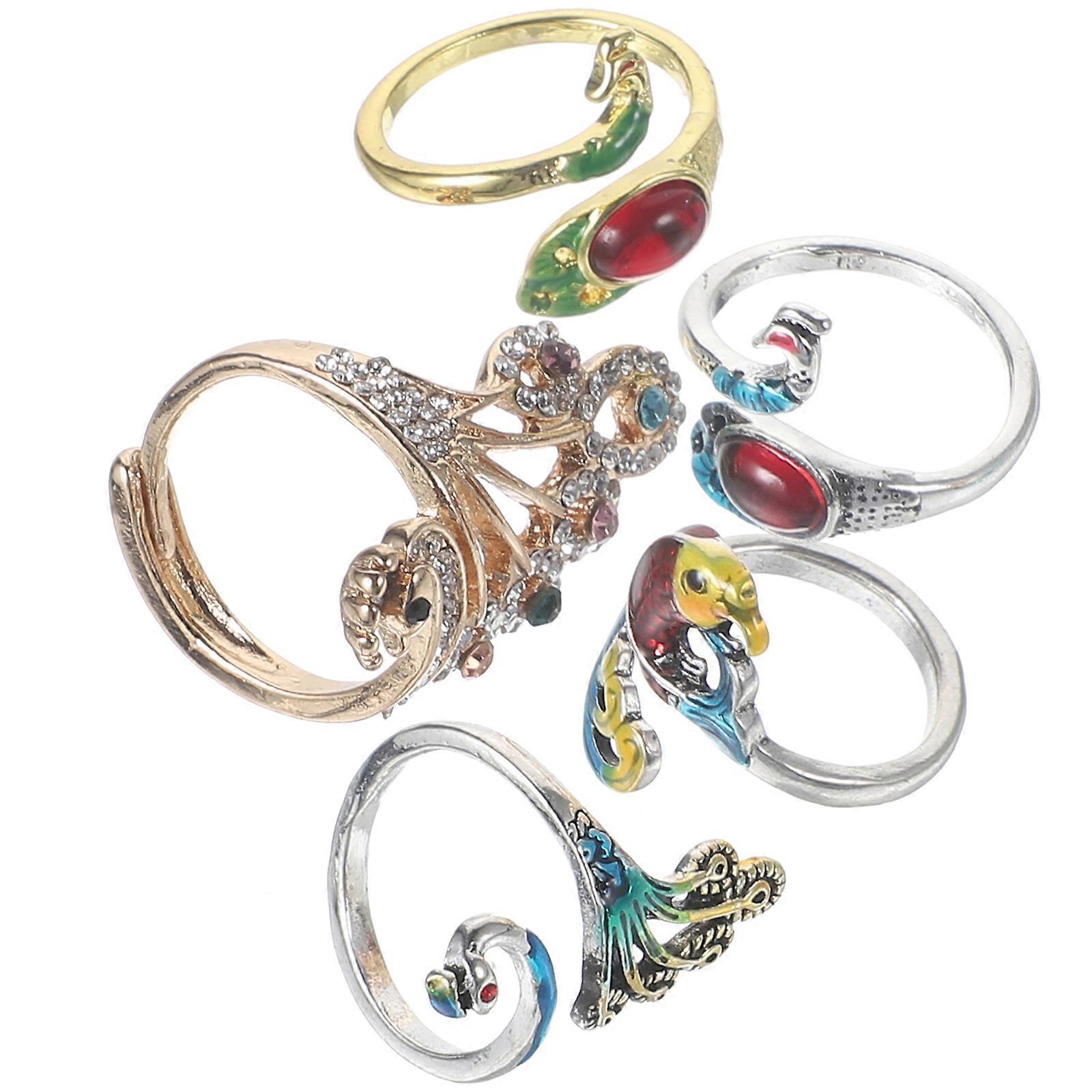 5Pcs Decorative Knitting Rings Alloy Material For Handicraft Enthusiasts Crochet Supplies Assorted Color Tension Maintenance