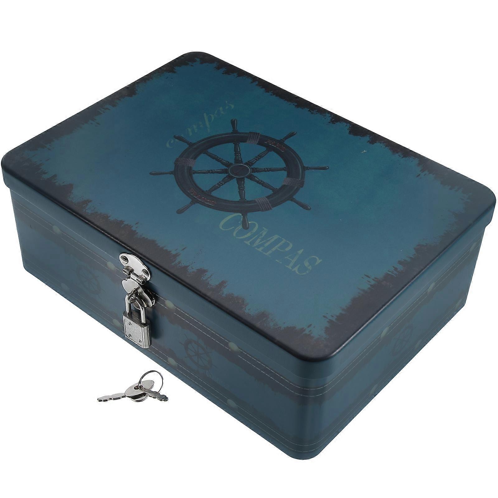 Lockable Document Box Tinplate Dark Blue for Storage