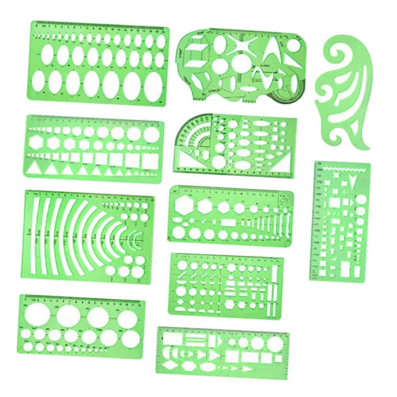 11piece Green Drawing Stencils for Geometric Designs, Precise Measuring Tools for Students and Creative Drawings