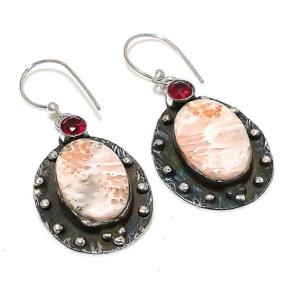 Natural Orange Scolecite, Garnet Gemstone 925 Sterling Silver Earring 2.05" K7C15