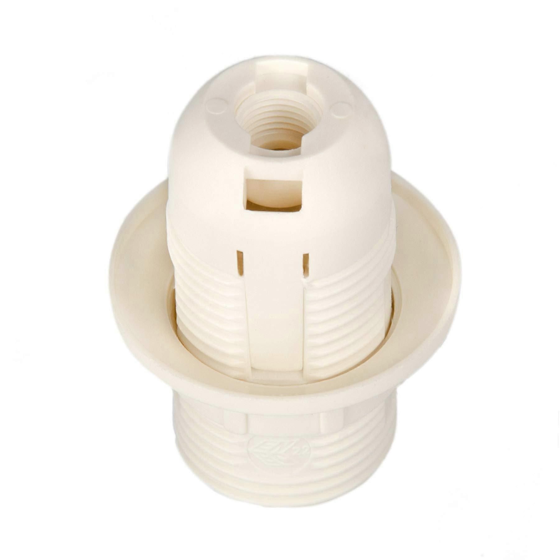 E14 lamp holder, plastic (PBT), threaded socket with mounting ring, white (RAL 9003).