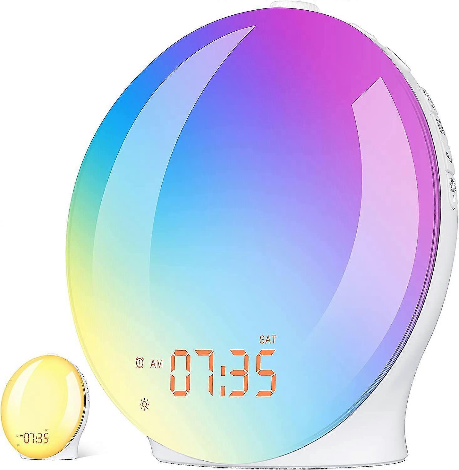 Sunrise Alarm Clock Wake Up Light Fullscreen 14 Modes de lumière Pas d’ombre 320 Lux Sunrise Simulation Réveil numérique pour chambres Radio Heavy Sleepers