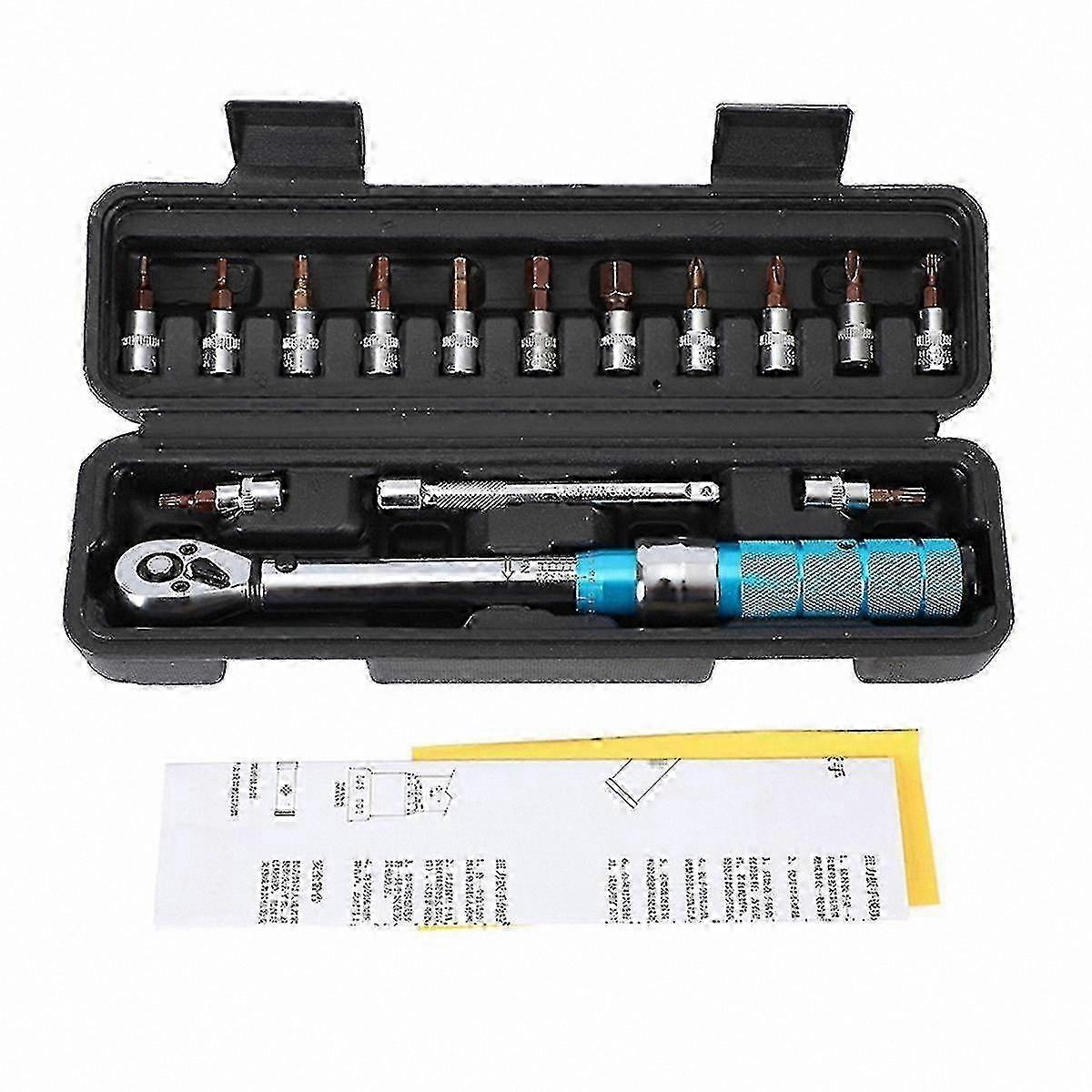 15-Piece Torque Wrench Kit 1/4 Inch Drive 2-24Nm Bike Repair Tool Set with Hex Keys and Sockets for Precision Maintenance
