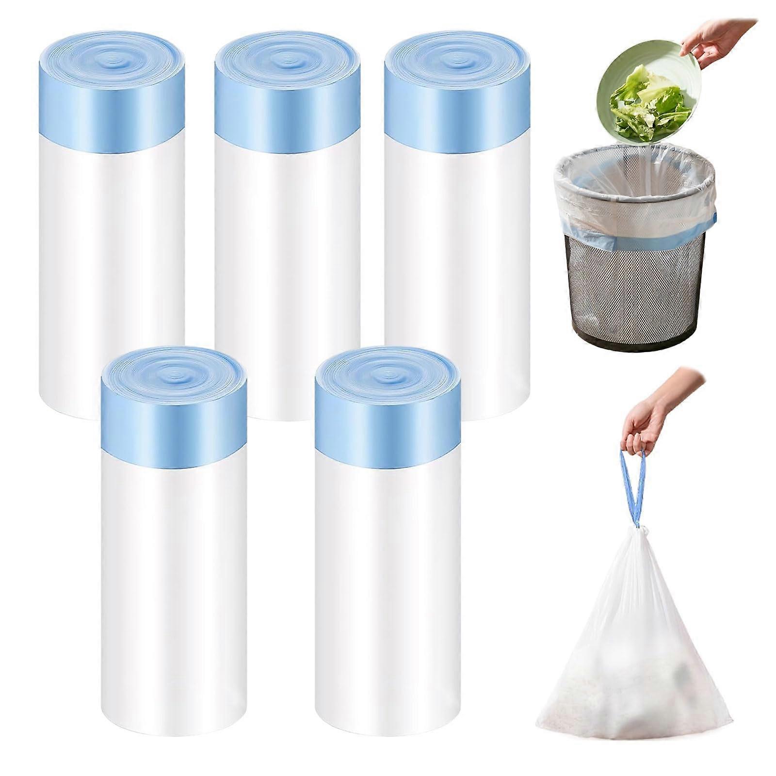5 Rolls of 75 Bin Liners, Cat Litter Box Bags with Drawstrings, TearResistant