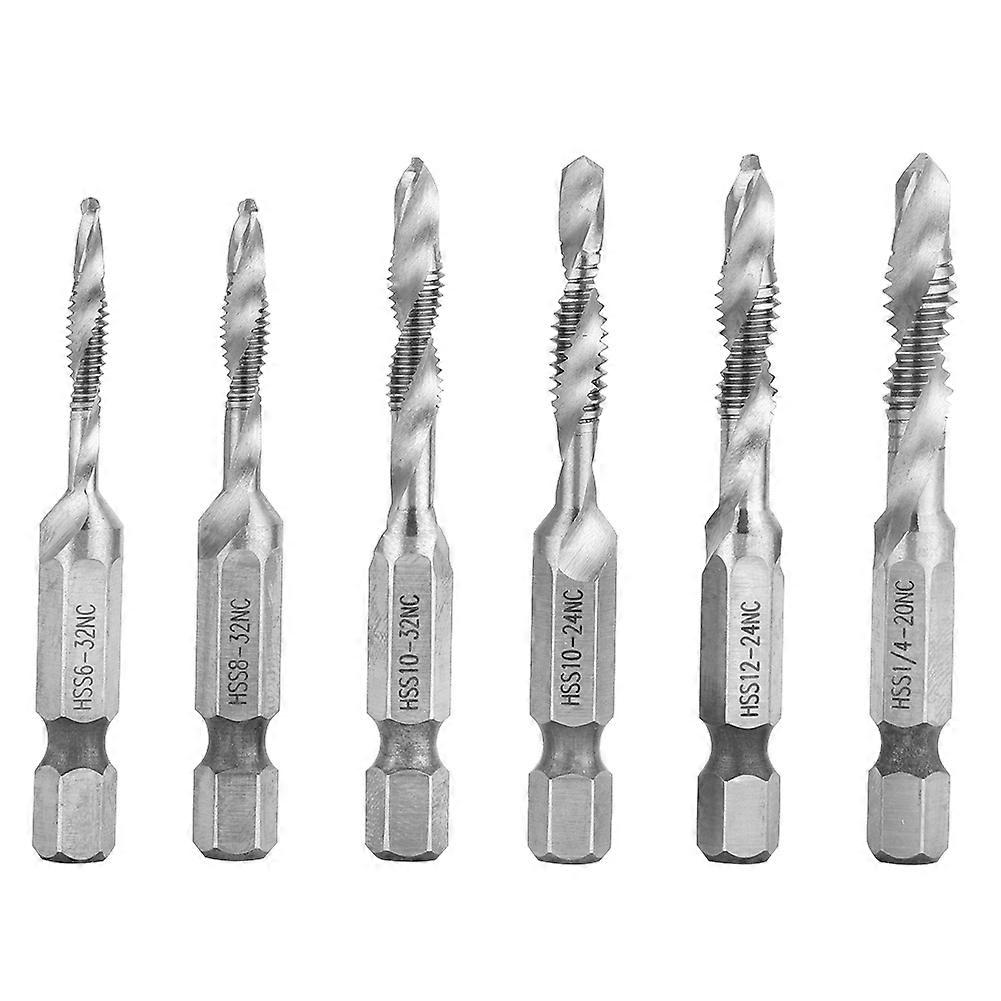 6Pcs 1/4" Hex Shank High Speed Steel Combination Drill Bit Set Hardware Tool
