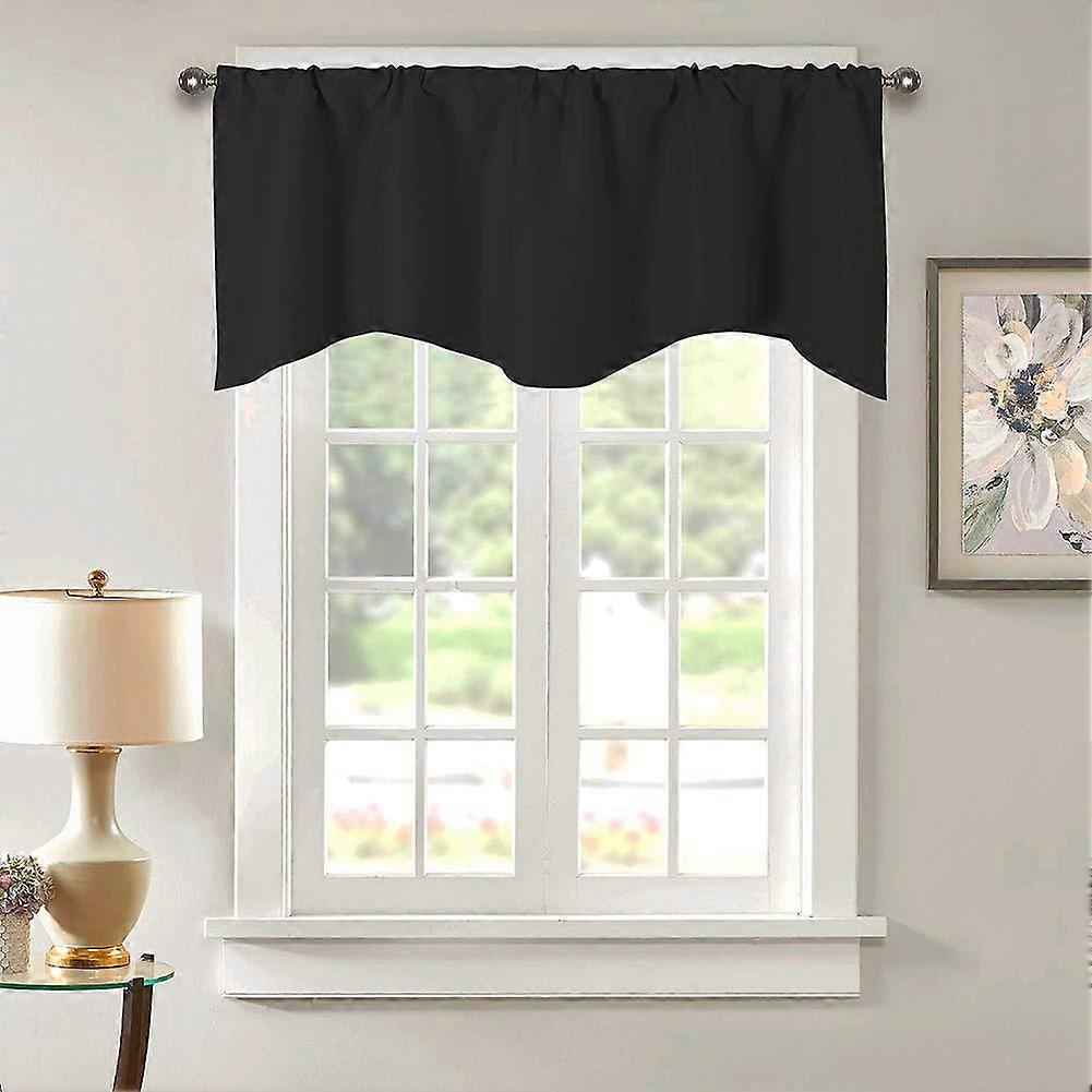 Blackout Scalloped Valances Short Curtains,Solid Color Rod Pockets,Black 52'x18' Ref: 9150