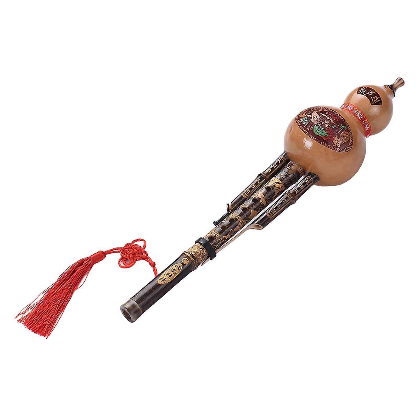 Chinese Handmade Black Bamboo Hulusi Flute Key of C Ethnic Gourd Cucurbit Musical Instrument with Case for Beginner Music Lovers