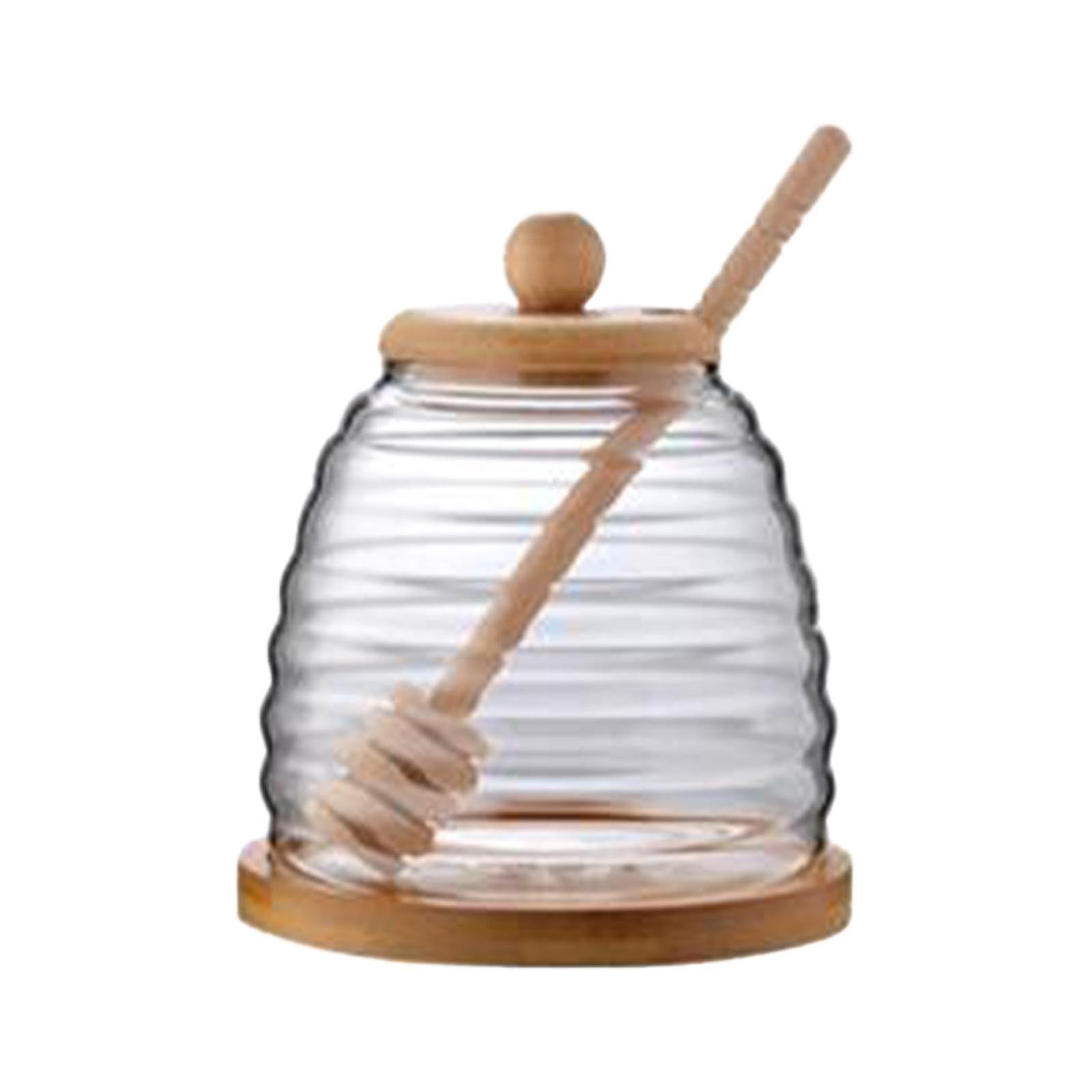 Honey Container with Lid and Dipper, Glass Honey Pot for Home Use, Round Cover 500ml