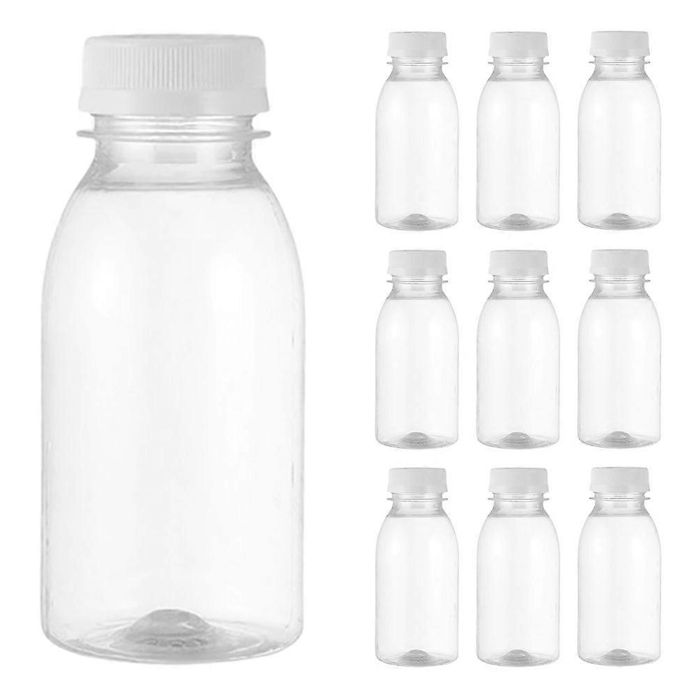 10pcs Bottiglie di Succo Vuote di Plastica 100ml Bottiglie di Bevande Trasparenti Contenitori Per Bevande Con Coperchi Bottiglie di Latte Riutilizzabili per Frullati Succhi