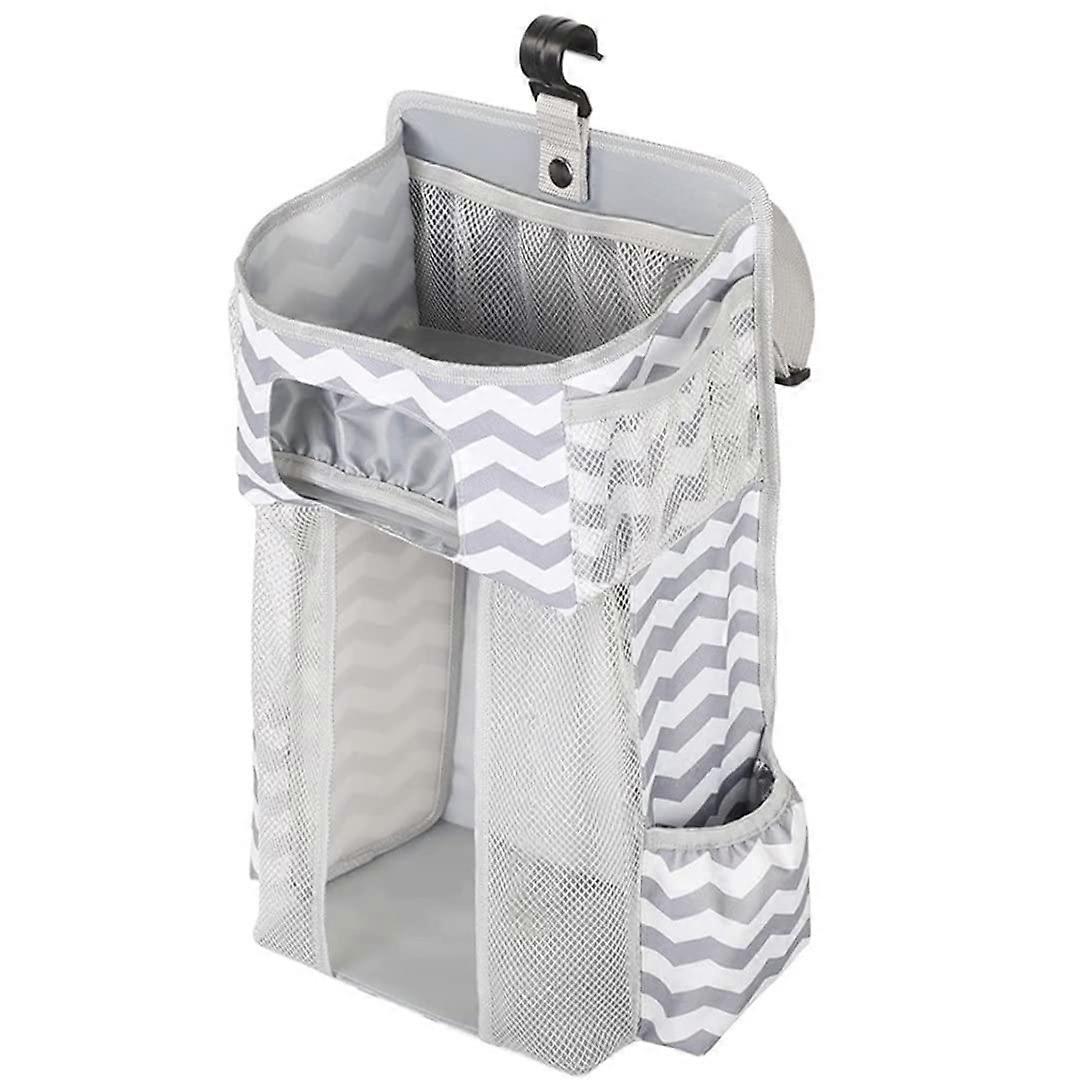 Nursery Organizer Foldable, Large Capacity Fabric Crib Bedside Pocket and Diaper Stacker, Hanging, Fits Most Cribs