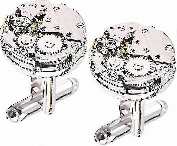 Vintage Steampunk Cufflinks - Silver Mechanical Watch Design Box (Single Piece)