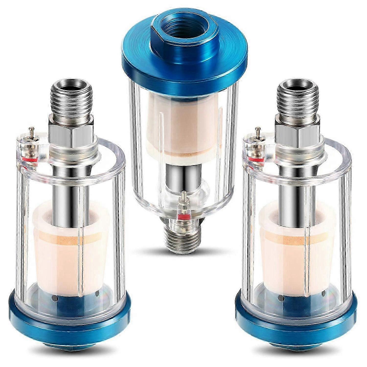 3-Piece Water Oil Separator Filter with Moisture Removal for Airbrush and Air Line Compressor Fitting