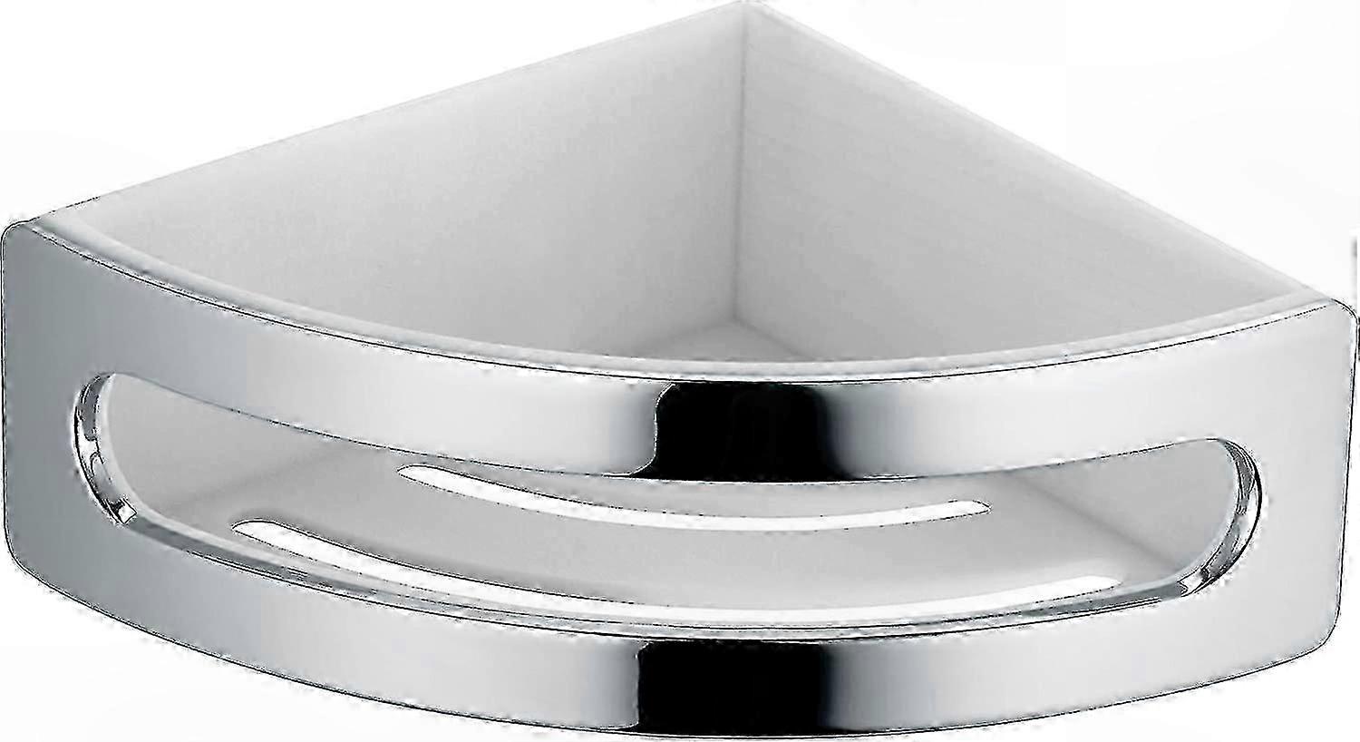 Chrome and White Corner Shower Basket for Bathroom Storage Solutions