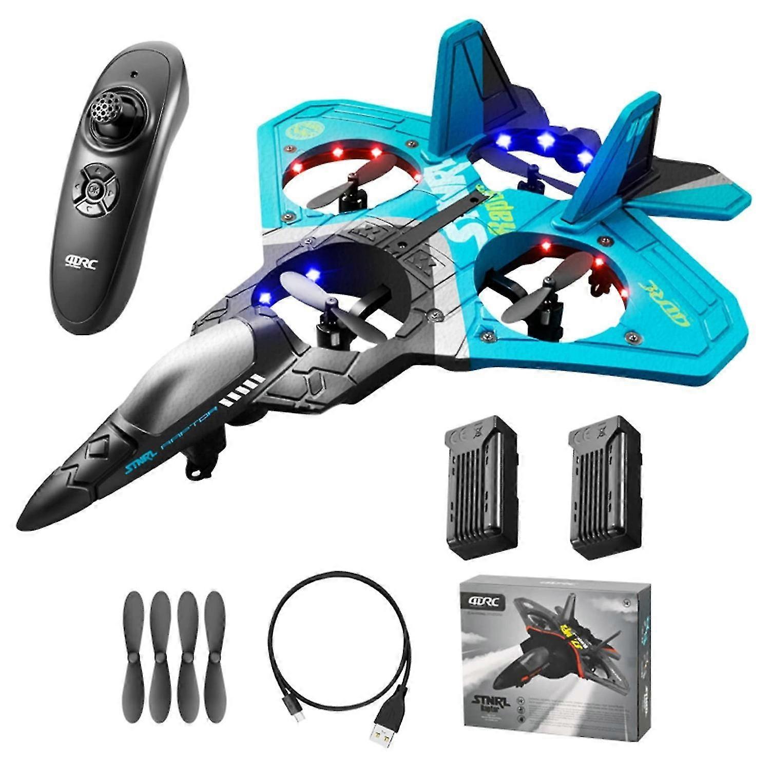 V17 Jet Fighter Stunt Plane Remote Control Plane Spin Toy Children's Gift (Blue)