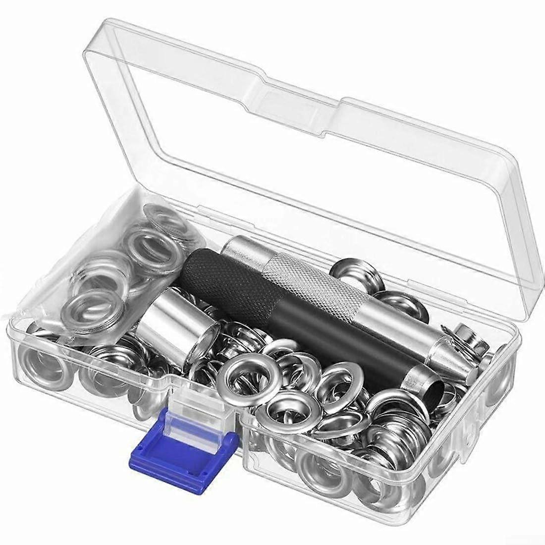 Eyelet Punch Set For Tents And Tarps With Hole Cutter, Mandrel, And 100 Grommets