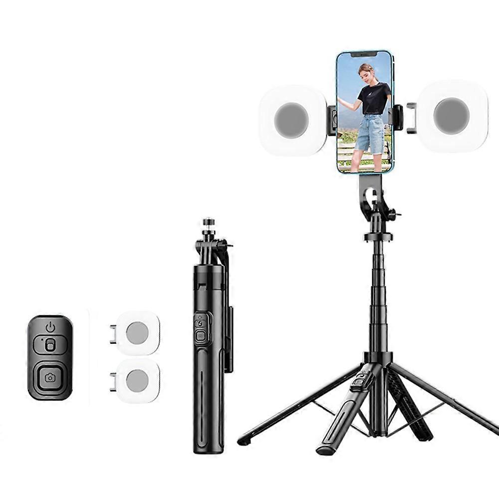 K27 Bluetooth-Compatible Selfie Stick Phone Extendable Live Streaming 4-Leg Stand with 2 Square Fill Lights