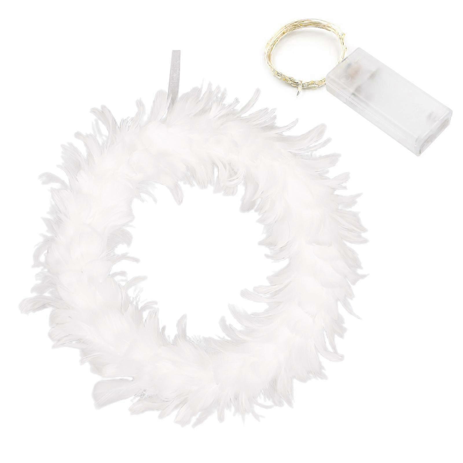 White Feather Halloween Wreath with LED Light Bar 2025