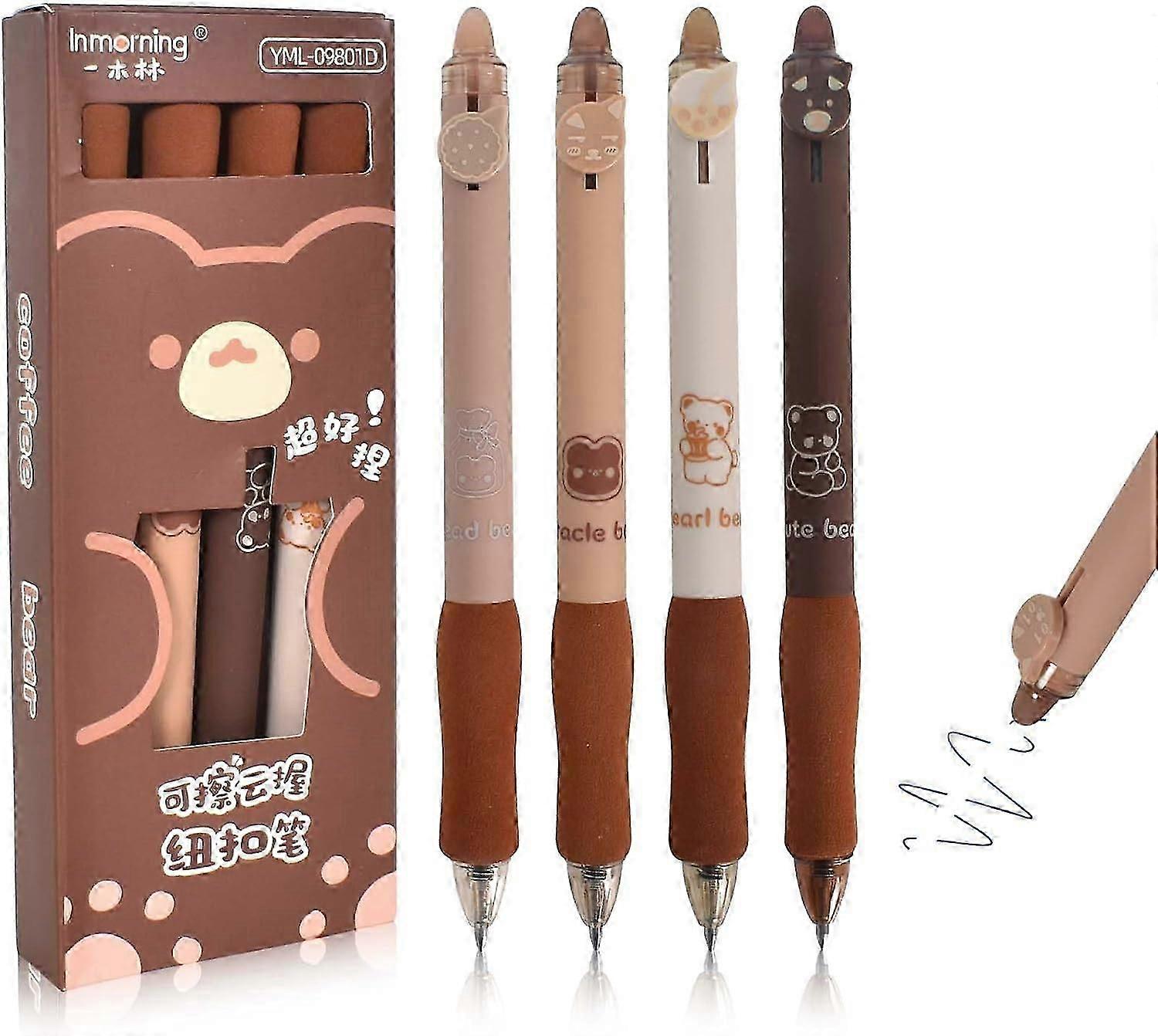 Set of 4 Erasable 0.5mm Gel Pens with Retractable Design and Rubber Tips for Smooth Writing and Easy Corrections