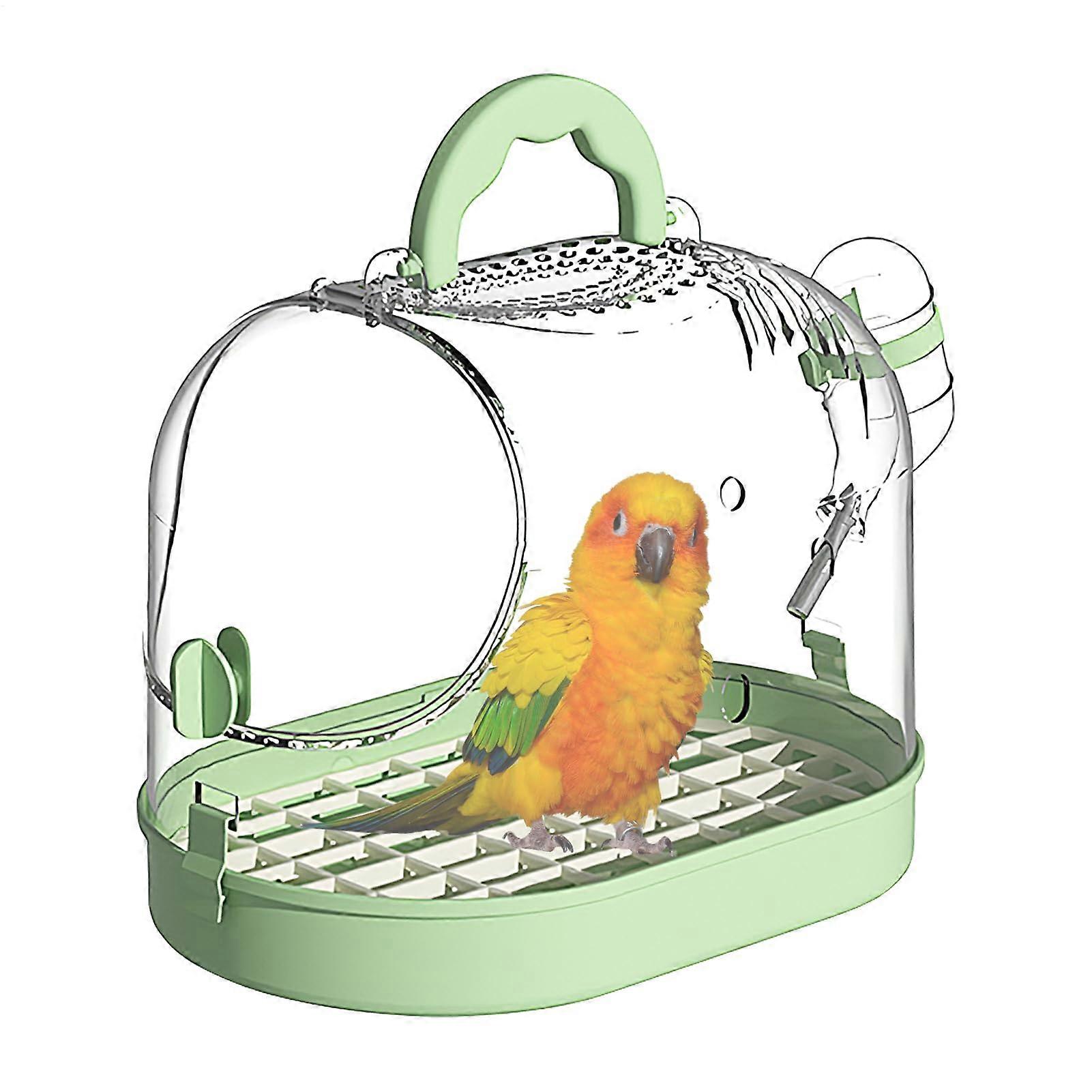 Portable Bird Cage Transparent Travel Carrier With Ventilation Bottom Tray Hand Design For Parrots Parakeets Verde