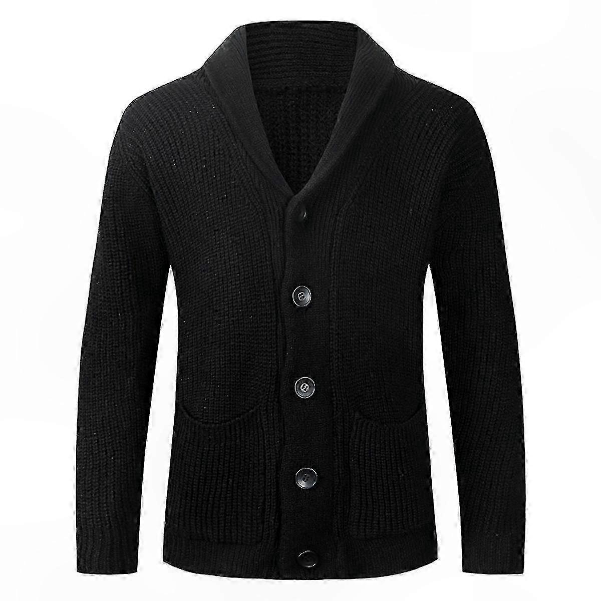 Herren Retro Strickjacke Langarm Schal Kragen Button Down Zopfpullover Regular Fit