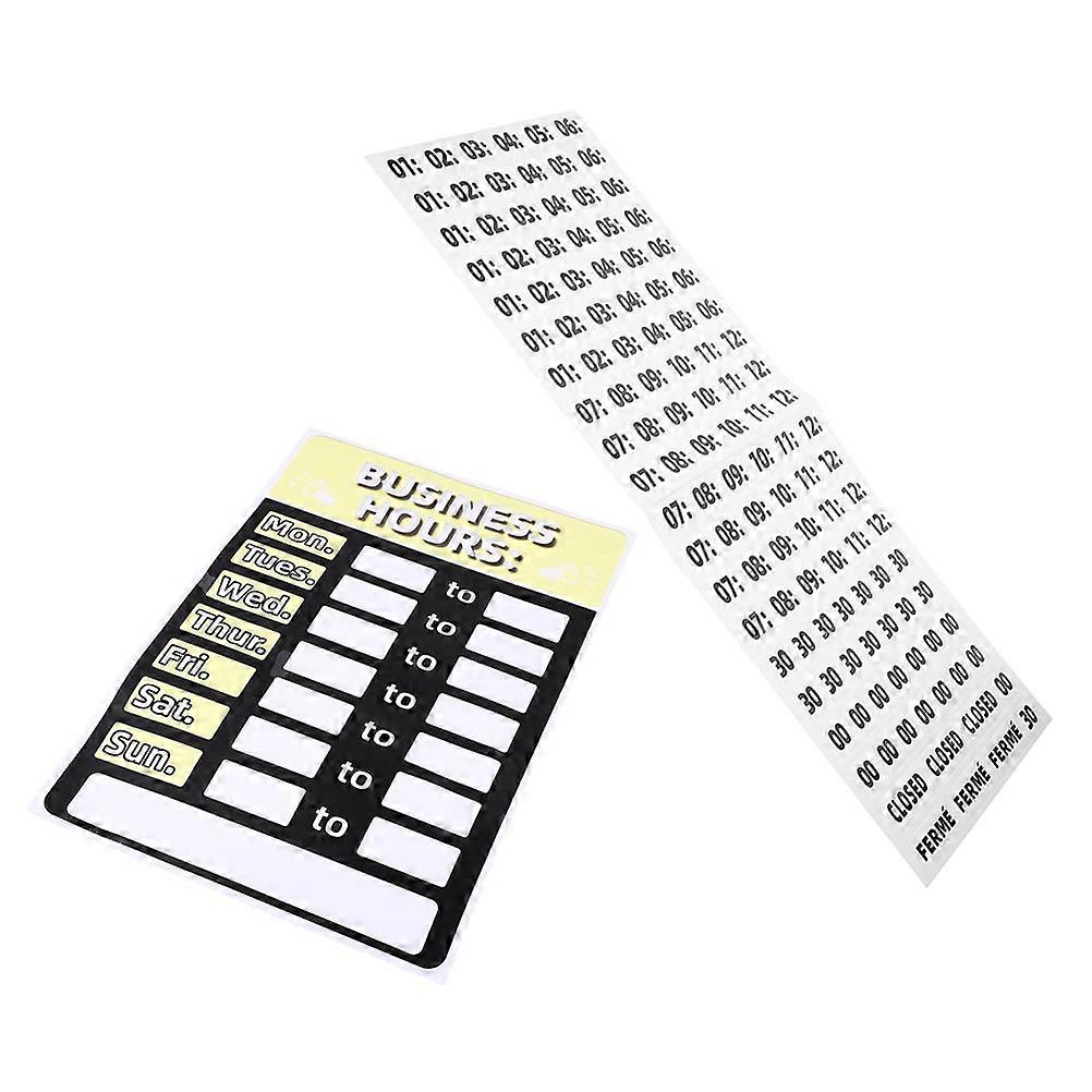 Business Hours Sign PVC Display for Store Time with 4Sets of Time Stickers