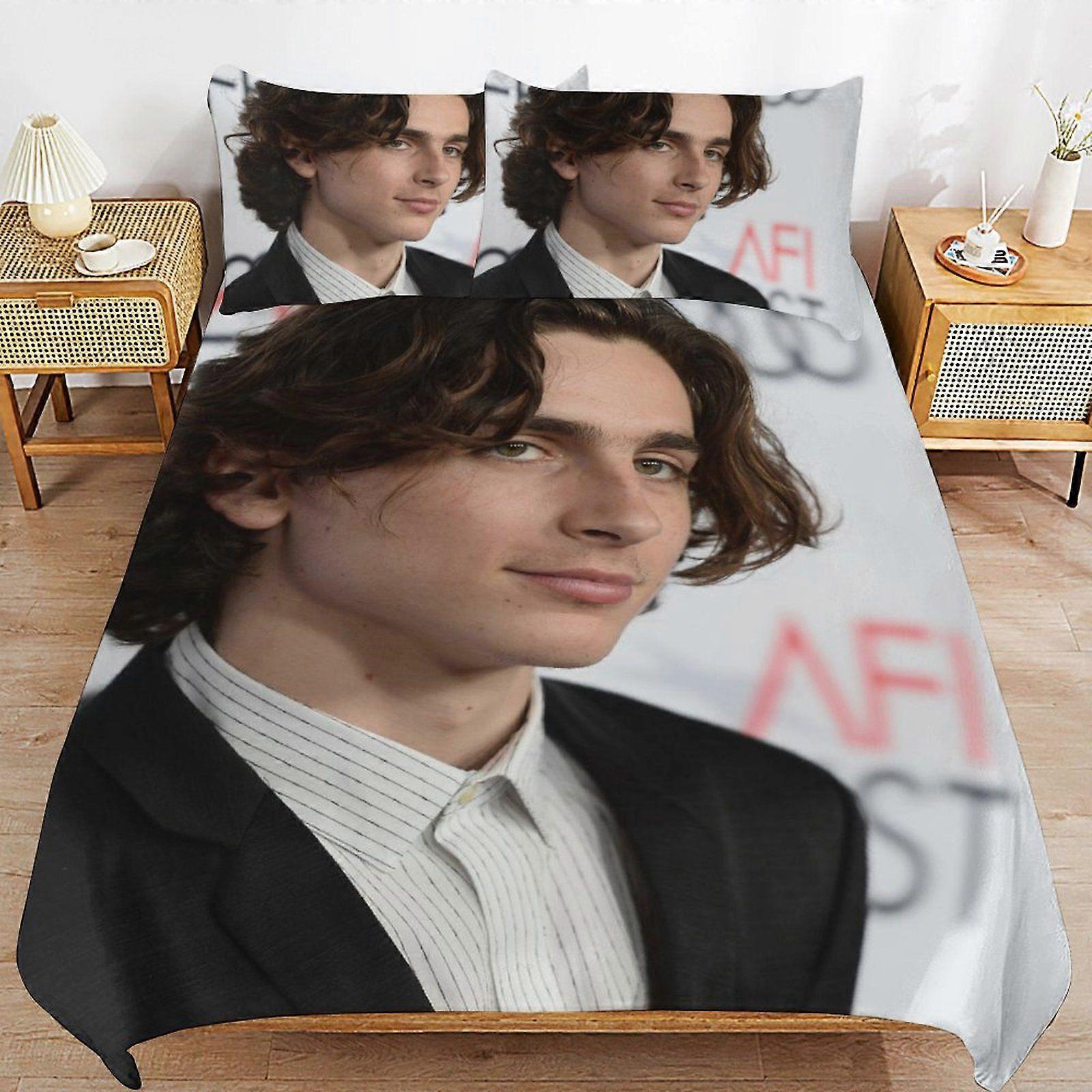 e663 Timothe Chalamet Parure de lit en tissu lisse, fermeture éclair durable, texture confortable, lavable en machine, d663