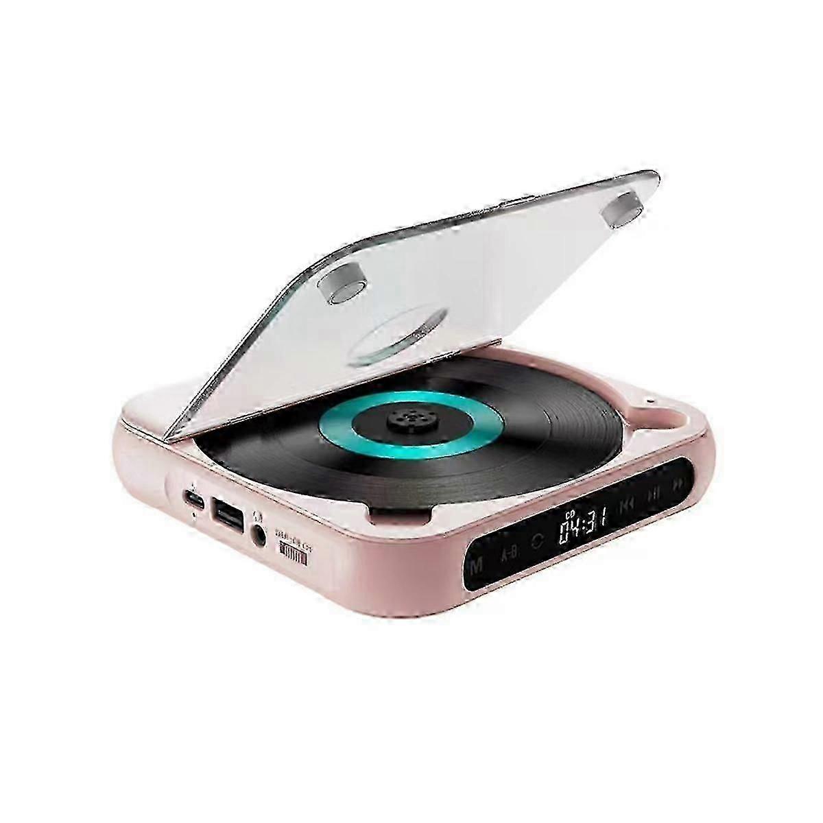 Portable CD Player Bluetooth Speaker,LED Screen, Stereo Player, Wall Mountable CD Music Player with FM Radio-Pink