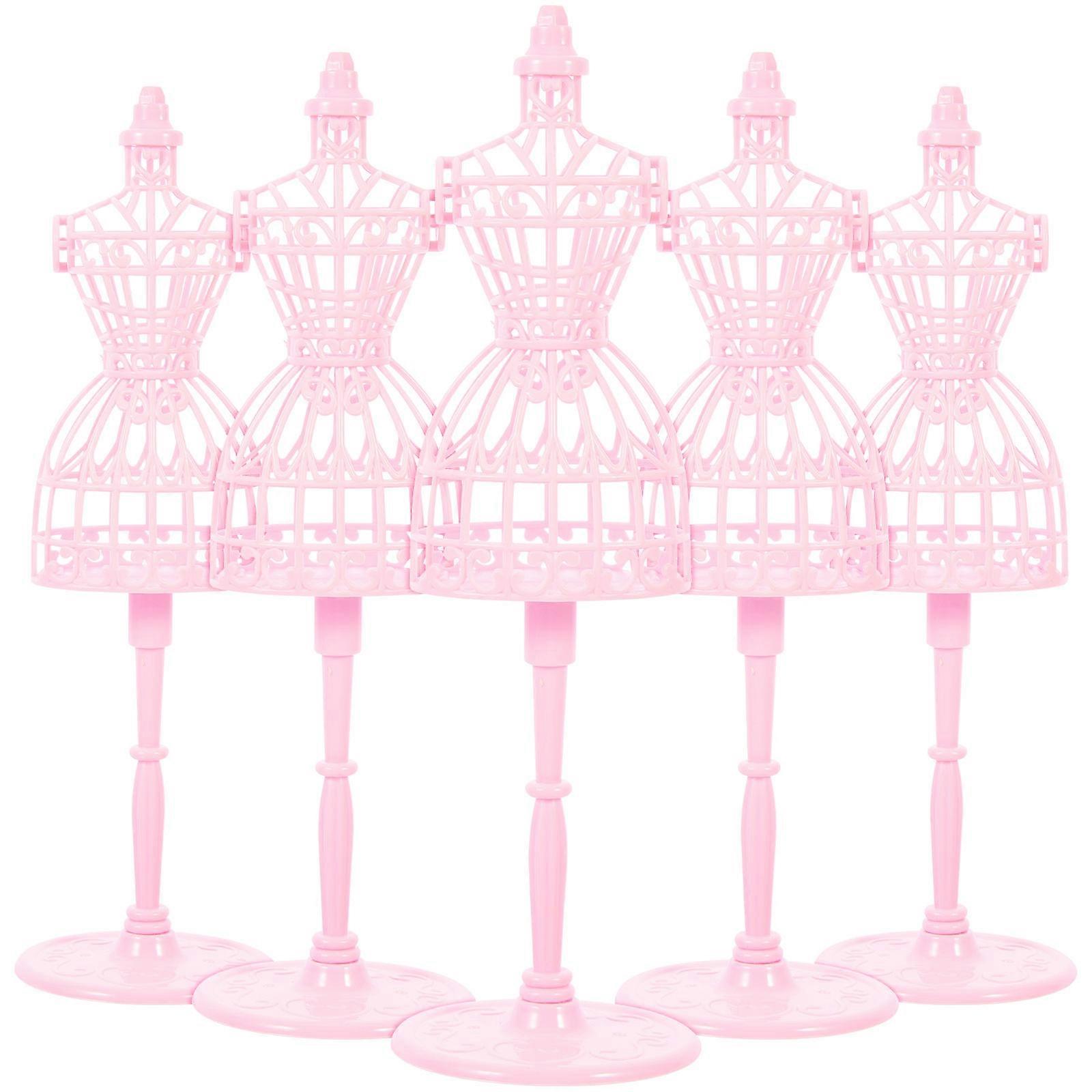 Mini Doll Dress Stand Plastic Support for Storage Use 5Pcs Pink Models