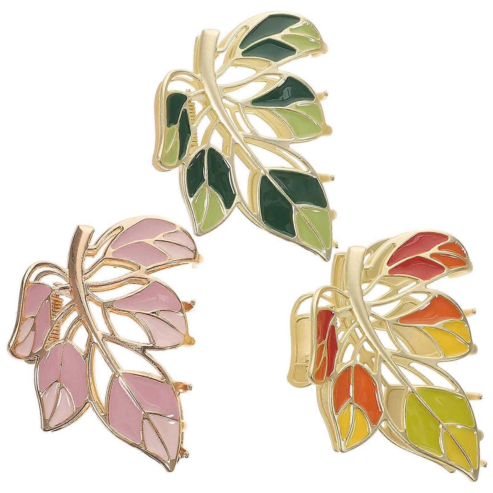 Hårstyling 3 stk. hårkloklemmer bladformede hårkæbeklemmer store hårklemmer assorterede farver