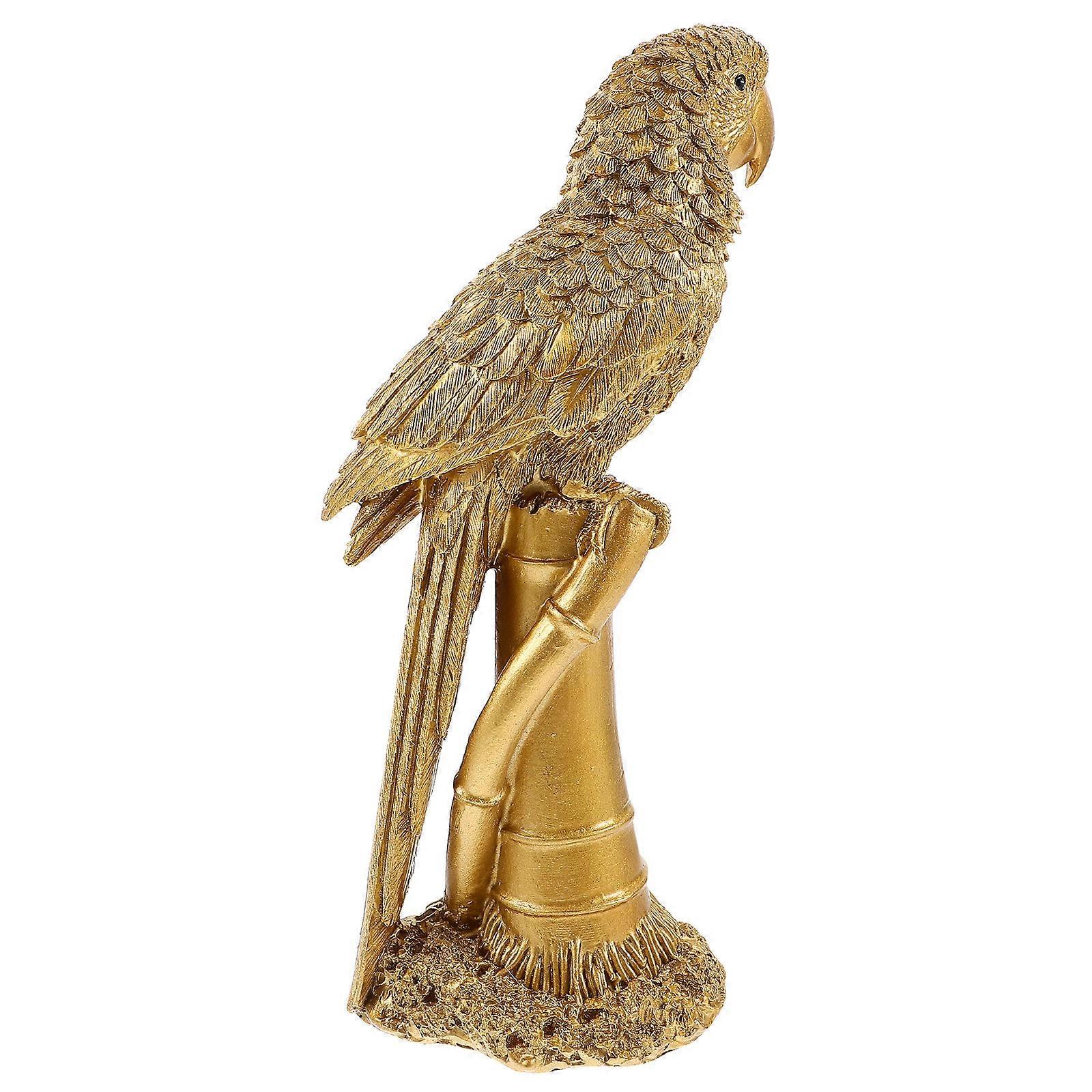 Tabletop Parrot Statue Resin Craft for Decoration 2Pcs Golden Bird Model