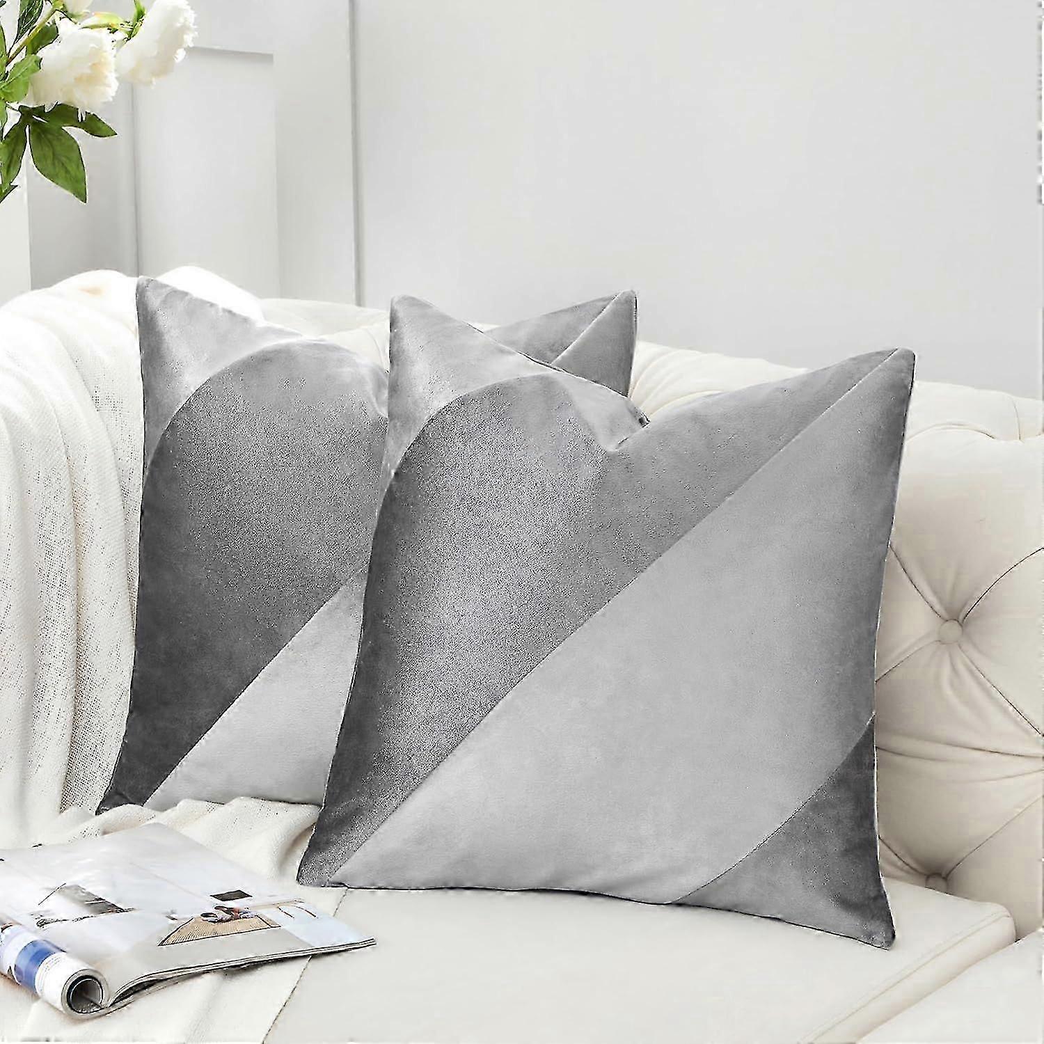 2025 Latest Model Grey 18x18, Set of 2 Velvet Color Block Decorative Accent Pillowcase for Modern Living R