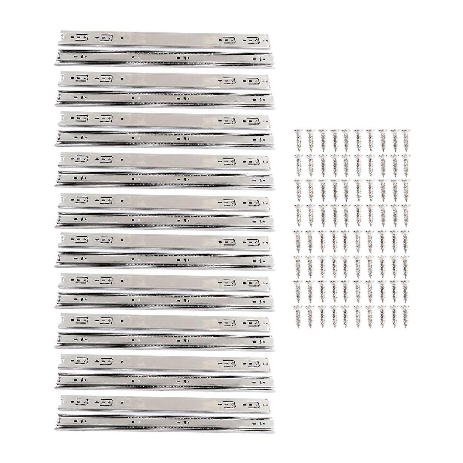 10 Pairs Stainless Steel Drawer Slides 22 Inch Hydraulic Damping Silence Thickened 3 Section Drawer Guides Regular