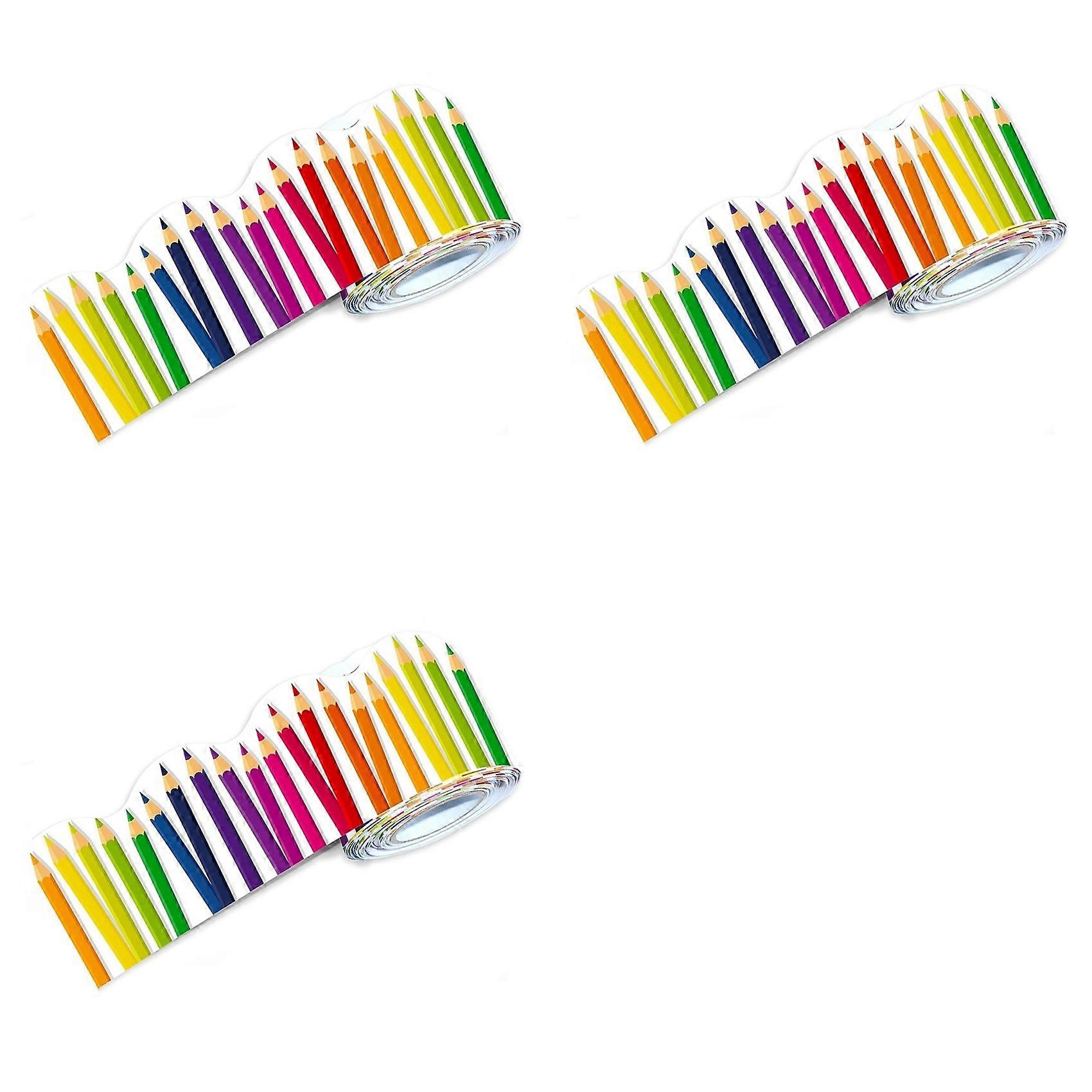 3 Roll 59ft Self Adhesive Bulletin Board Borders Scalloped Border Trim with Pencil Patterns for Classroom Office Decor