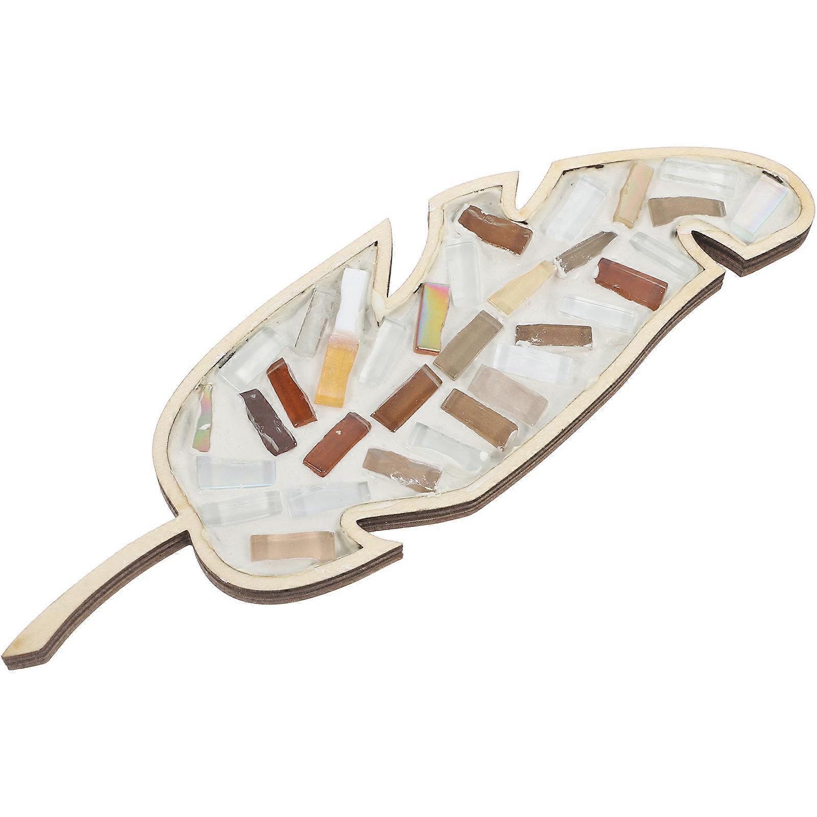 DIY Craft for Children 2Pcs Mosaic Tiles Kit with Leaf Shape Wooden Base Craft