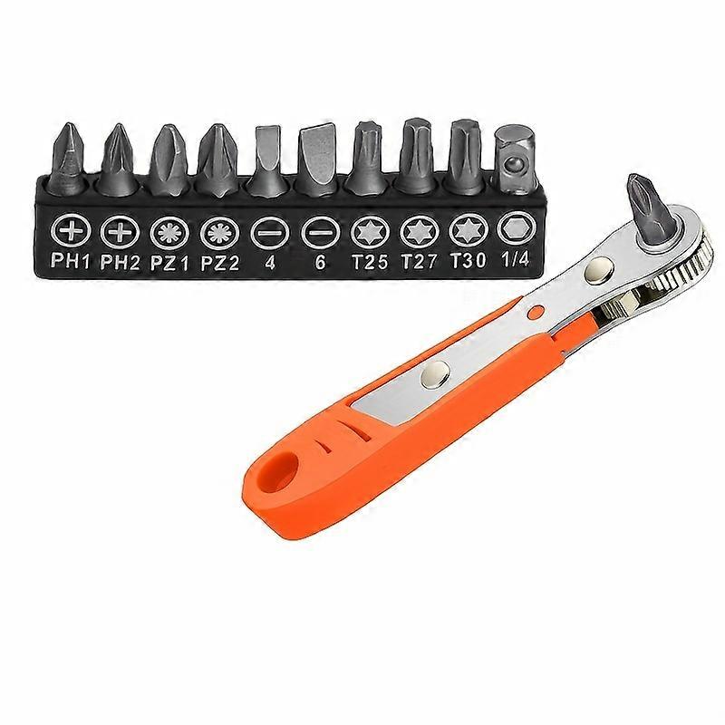 Mini Ratchet Set, 11-Piece 1/4 Ratchet Right Angle Screwdriver, 36-Tooth Small Ratcheting Wrench Bit Ratchet For Tight Spaces
