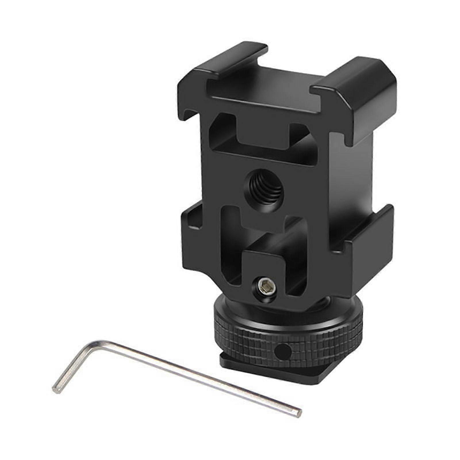 Triple Hot Shoe Mount Adapter Bracket Stand Holder for DSLR Camera for LED Video Microphone Flash Light,A