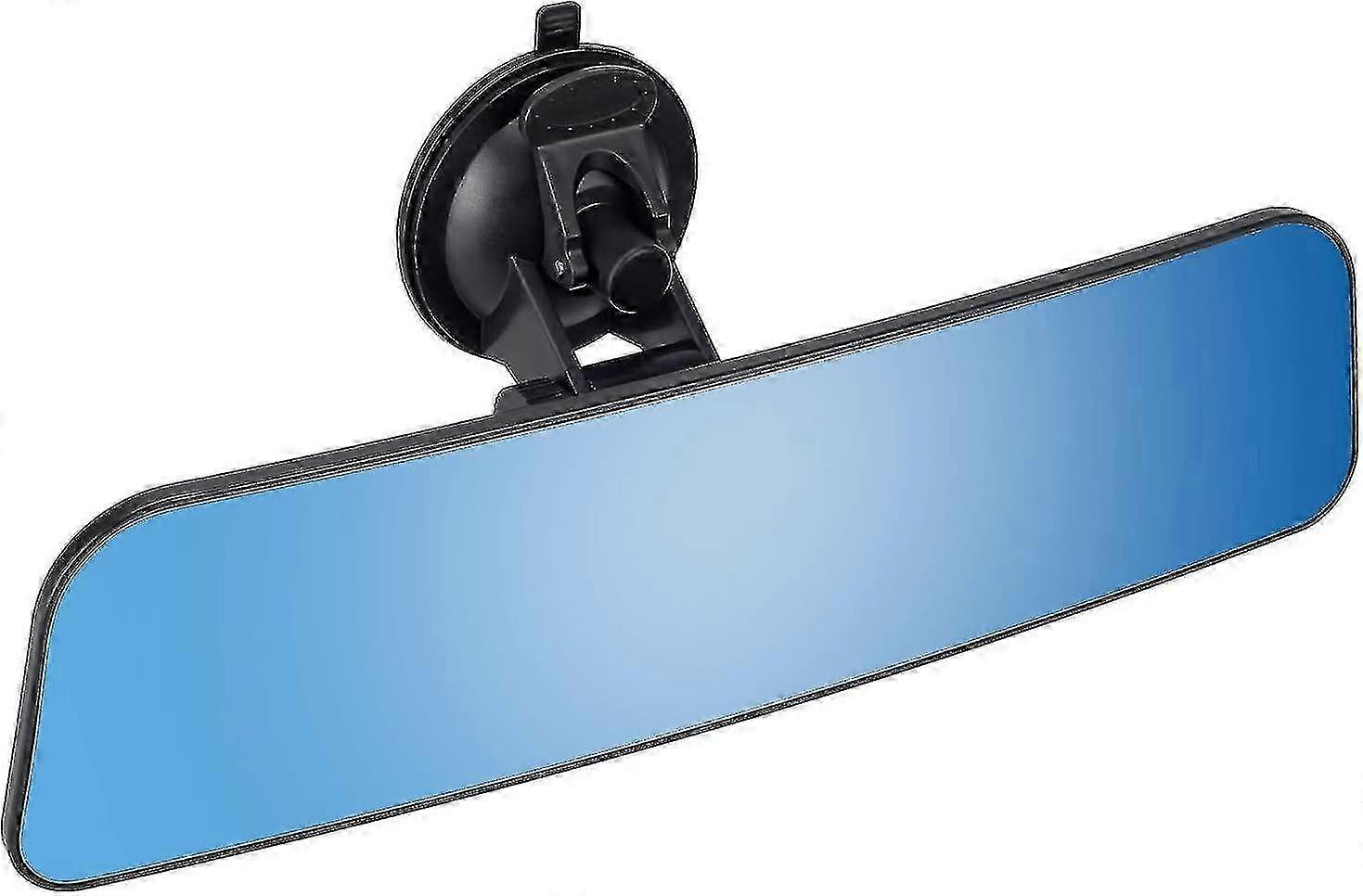 12' Large Anti Glare Rear View Mirror With Suction Cup, Stick On Universal Frameless Inside Rearview Blue Mirror With Panoramic Wide Angle M