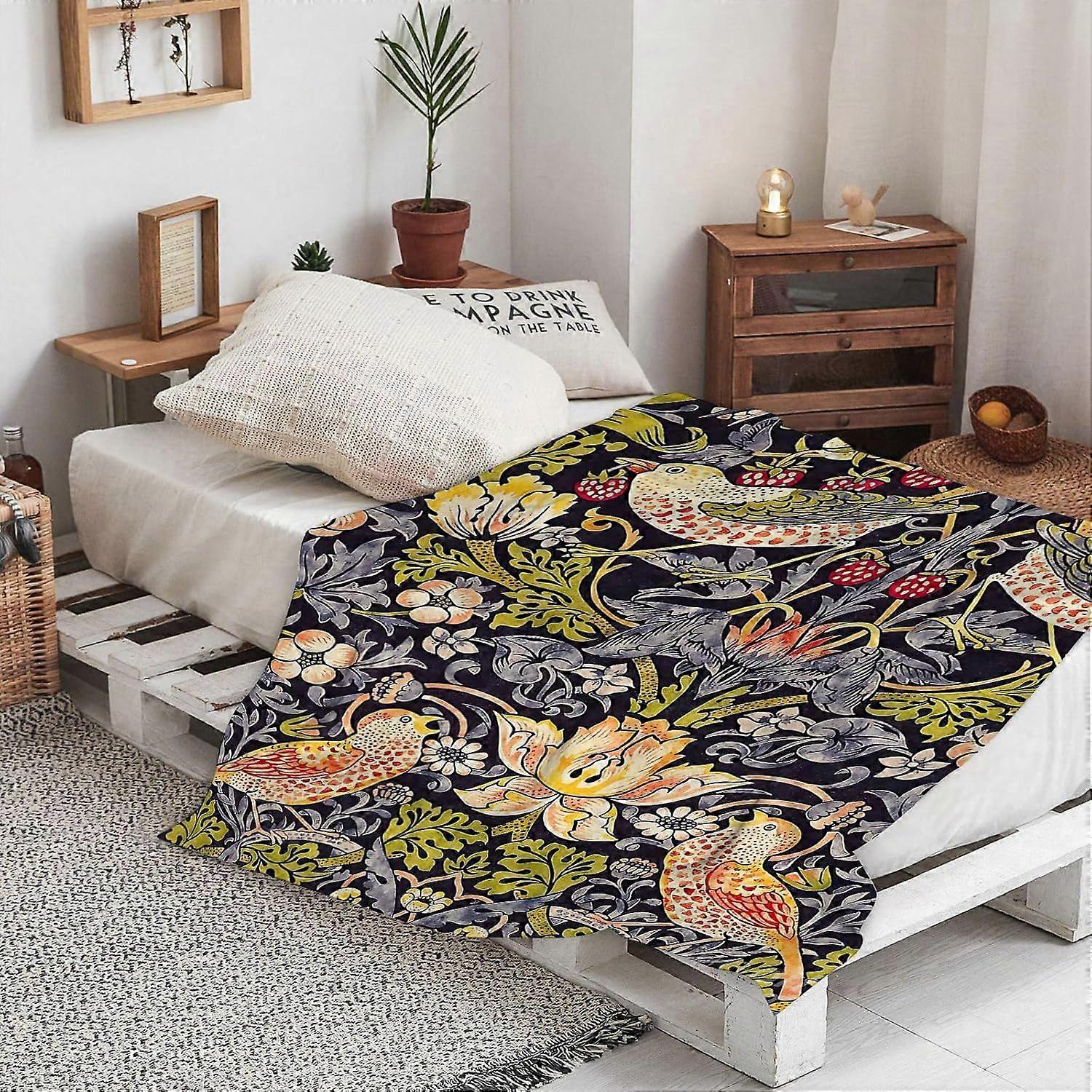 Warm Soft William Morris's famous Strawberry Thief pattern (1883). Throw Blanket,Winter Warm Sofa Bed Throw Bed Picnic Blanket Throw Over Soft Plush G