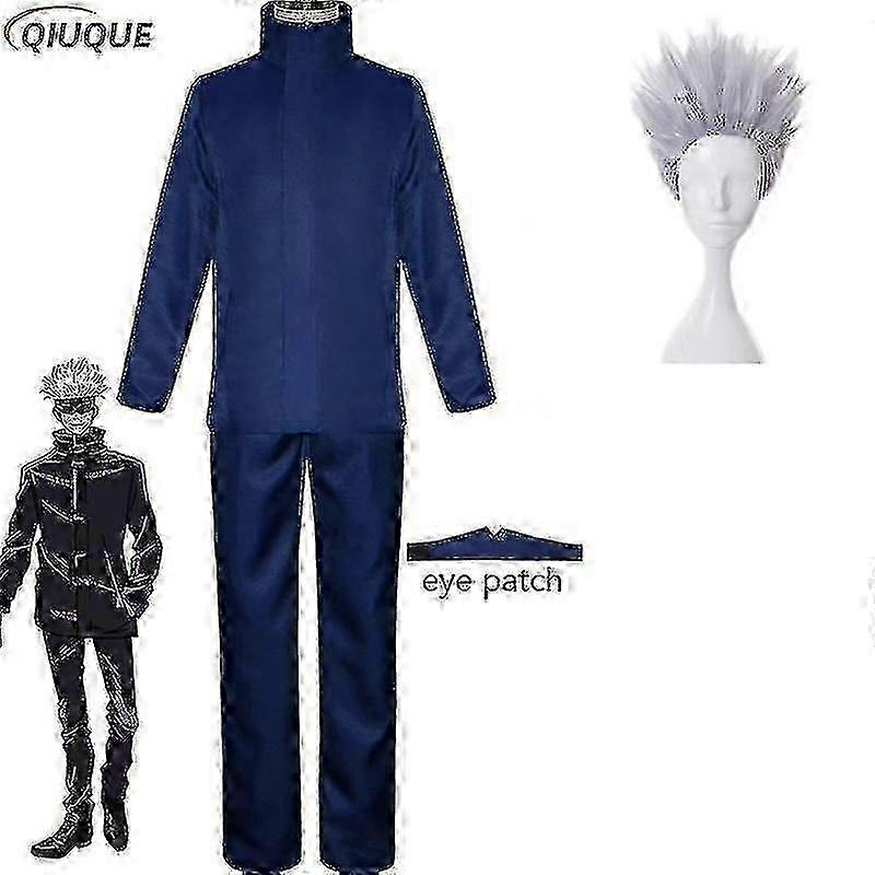 2023-Anime Jujutsu Kaisen Gojo Satoru Cosplay Kostüm Üstleri Pantolon Göz Yaması Cadılar Bayramı Partisi Erkekler Üniforma Peruk-R-2025