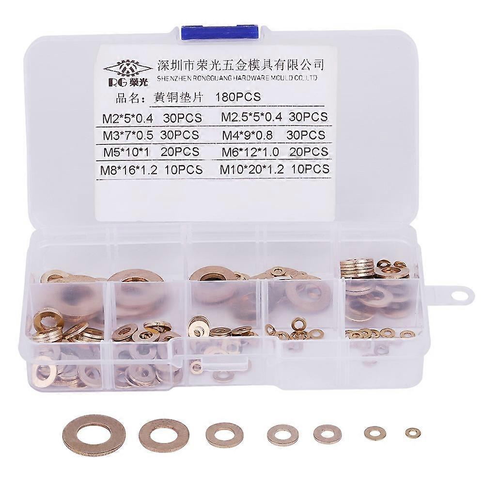 180Pcs Brass Flat Washer Assortment Set with Box M2/M2.5/M3/M4/M5/M6/M8/M10