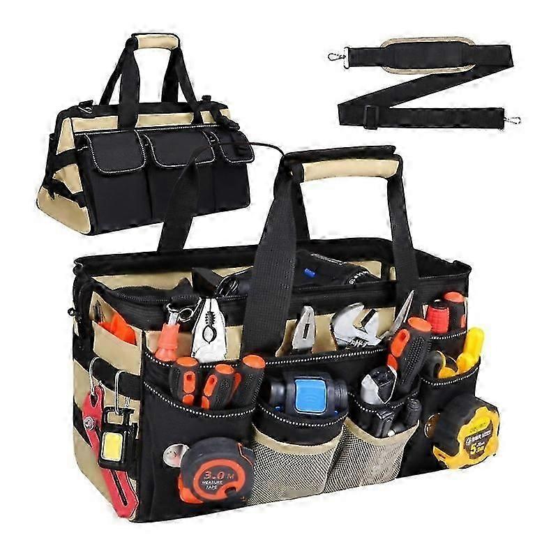 Heavy Duty Tool Tote Bag Wide Opening Tool Box Organization Case with Shoulder Strap Portable Electrician Tool Set Storage Bag