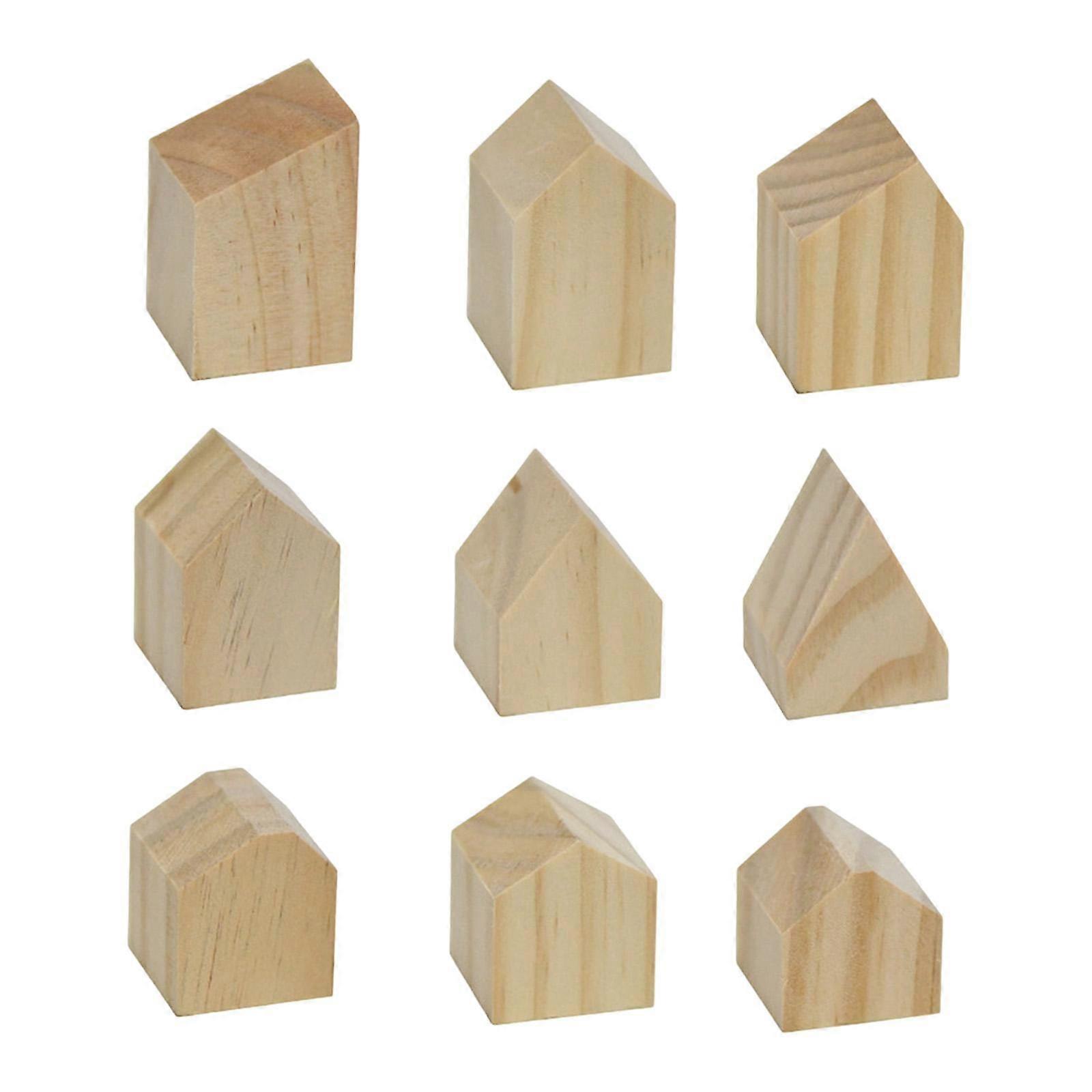 Small Shape Wooden Blocks, Blank Unfinished Wooden House Block Craft for Bar,