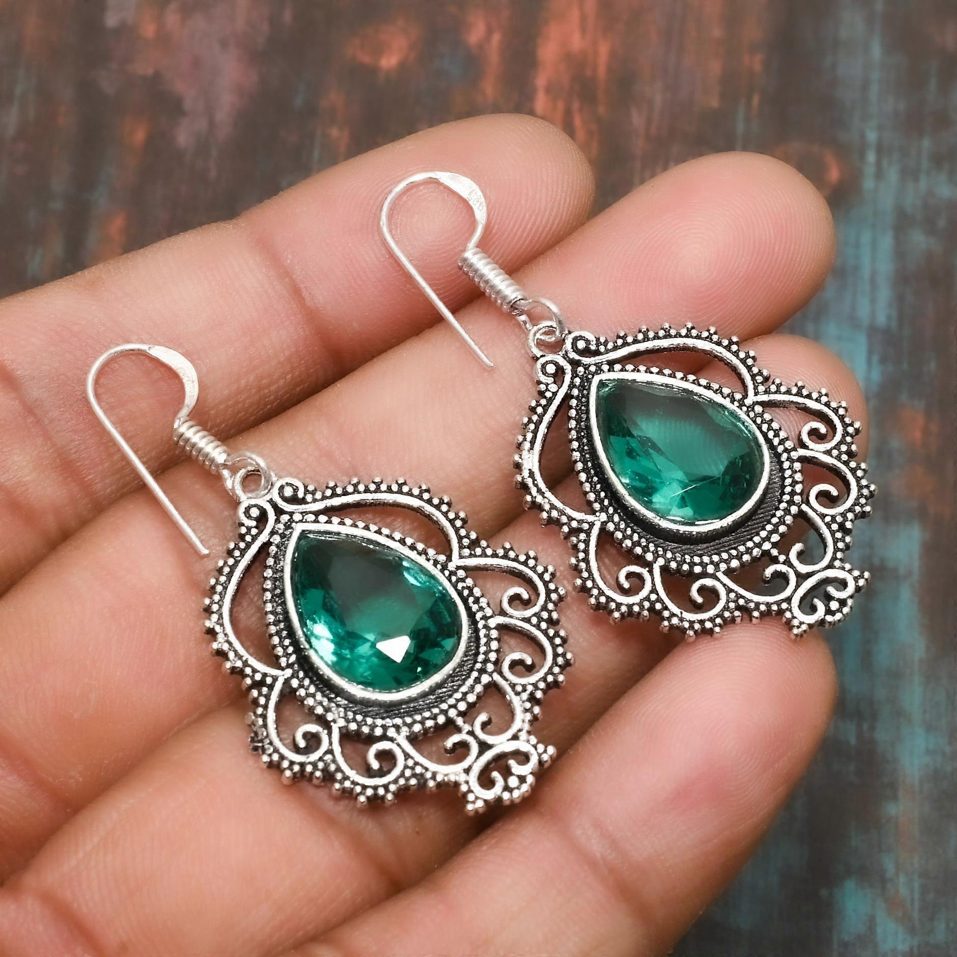 Orecchini in argento sterling 925 con pietra preziosa di tormalina indicolite, fatti a mano