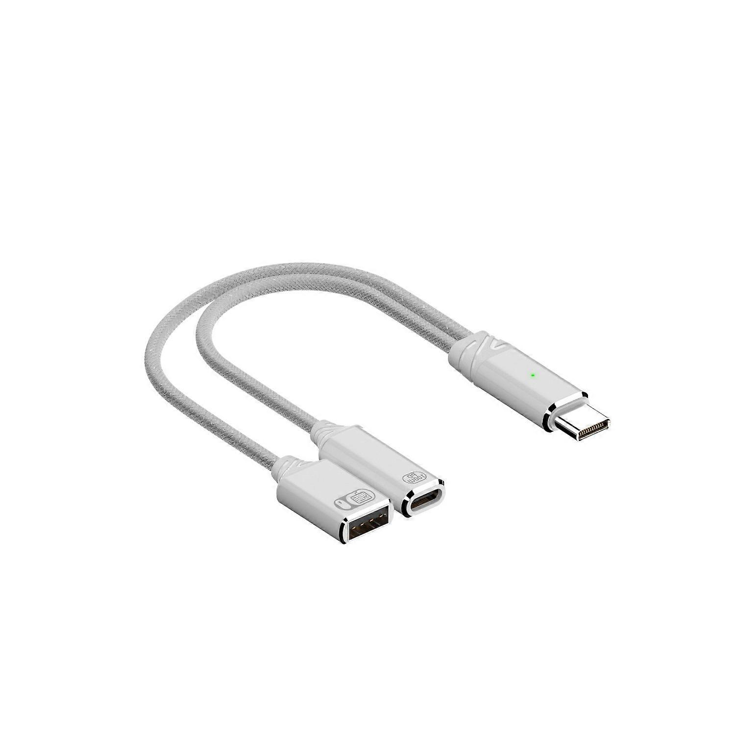 13cm Long 2 In 1 USB C Splitter Type C to Type C & USB Charger Cable Wire with PD100W Charging Function 480Mbps Data  White