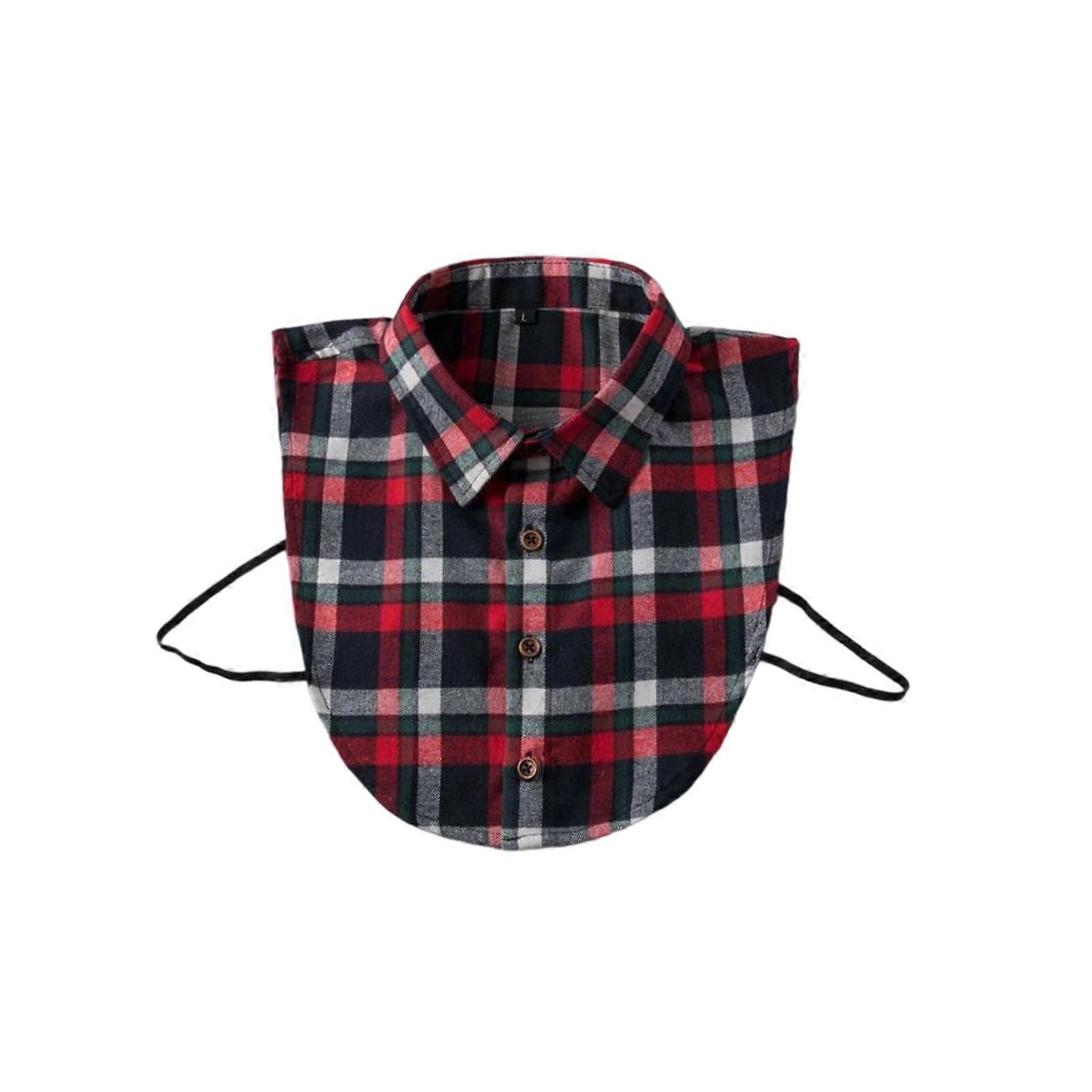 Checkered Pattern Insert Collar Blouse Spread Lapel Art Collar Sweet Cotton Insert Decorative Cotton  Red