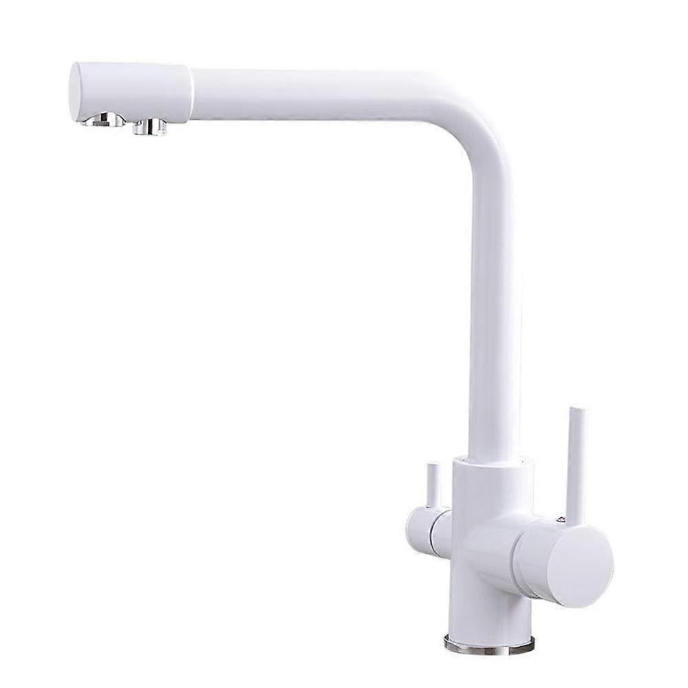 3 Way Water Filter Kitchen Faucet - 3 in 1 Sink Mixer with 360° Rotation, White Brass, Hot and Cold Water Dual Design