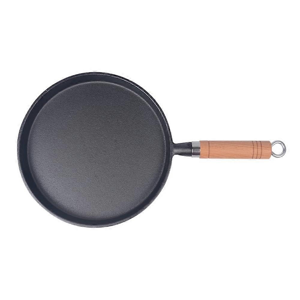 Cast Iron Pancake Pan with Wooden Handle, Round Egg Frying Skillet, Grill and Taco Pan 20cm